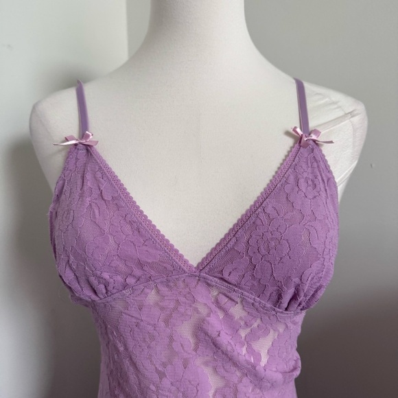 Lavender Lace Fairycore Slip Top Dress • Y2K Coquette Nightgown • Sheer Floral M - Picture 3 of 5